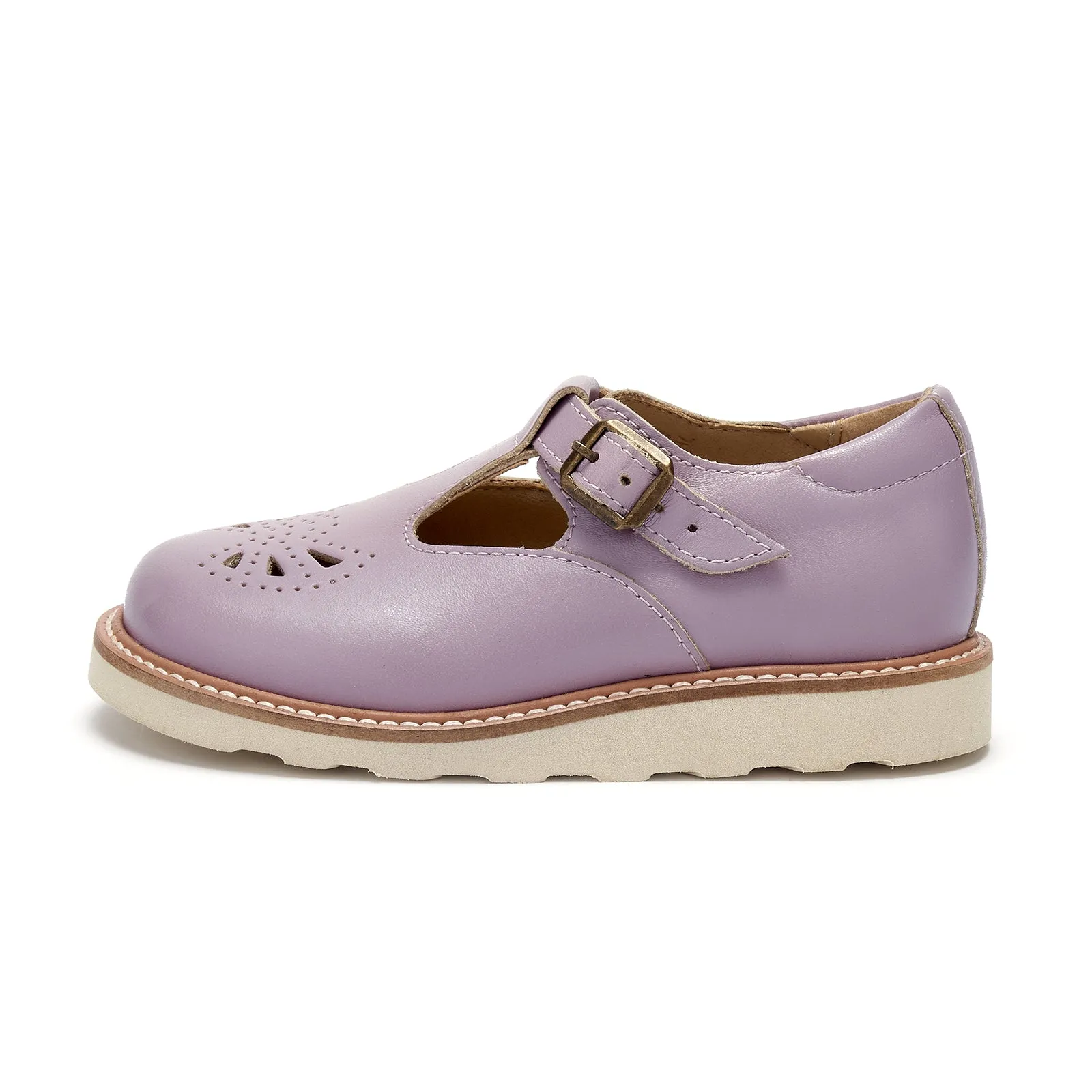 Young Soles Rosie T-Bar Leather Shoes - Lilac/Hunter Green/Red Patent